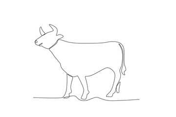 Single one line drawing of a cow. Continuous line draw design graphic vector illustration.
