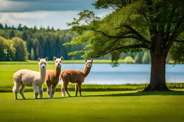 Selbstklebende Fototapeten llama in the grass © rabia