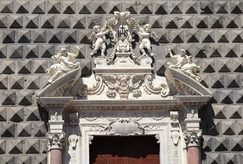 Fotobehang Naples Gesù Nuovo Church Sculpted Entrance Close Up, Italy © Monica