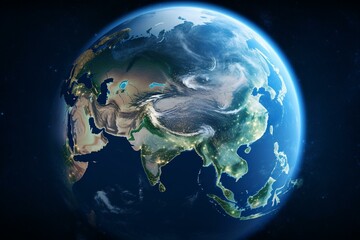 Realistic illustration of Earth from satellite capturing East Asia and Pacific Ocean. Generative AI
