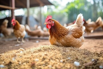 chicken eats feed and grain, eco chicken farm