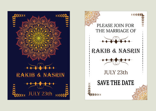 Luxury wedding invitation card background with golden line art flower and botanical leaves, Organic shapes, Watercolor. Abstract art background vector design for wedding and vip cover template.