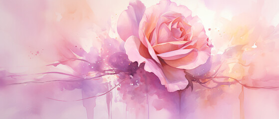 Watercolor rose flower abstract art on pink background