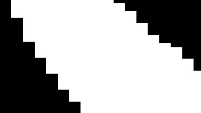 stairs cubes black and white big mosaic pattern movign across screen frame for video blending overlay. Alpha for footage cut transition