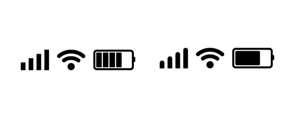 Vector set of phone signal, wifi and battery health status bar icon isolated on white background. Vector  illustration. - obrazy, fototapety, plakaty