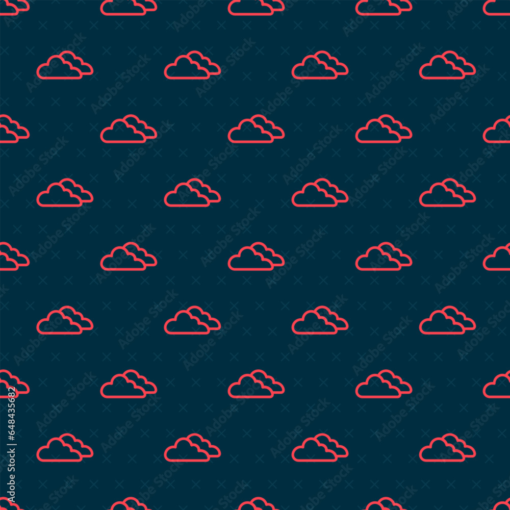 Poster red line cloud icon isolated seamless pattern on black background. vector