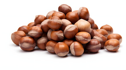 Whole hazelnuts isolated on white side view