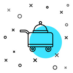 Black line Covered with a tray of food icon isolated on white background. Tray and lid sign. Restaurant cloche with lid. Random dynamic shapes. Vector