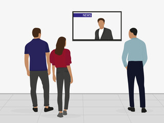 Male characters and female character watching the news on TV hanging on the wall