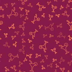 Fototapeta premium Brown line Cocktail and alcohol drink icon isolated seamless pattern on red background. Vector