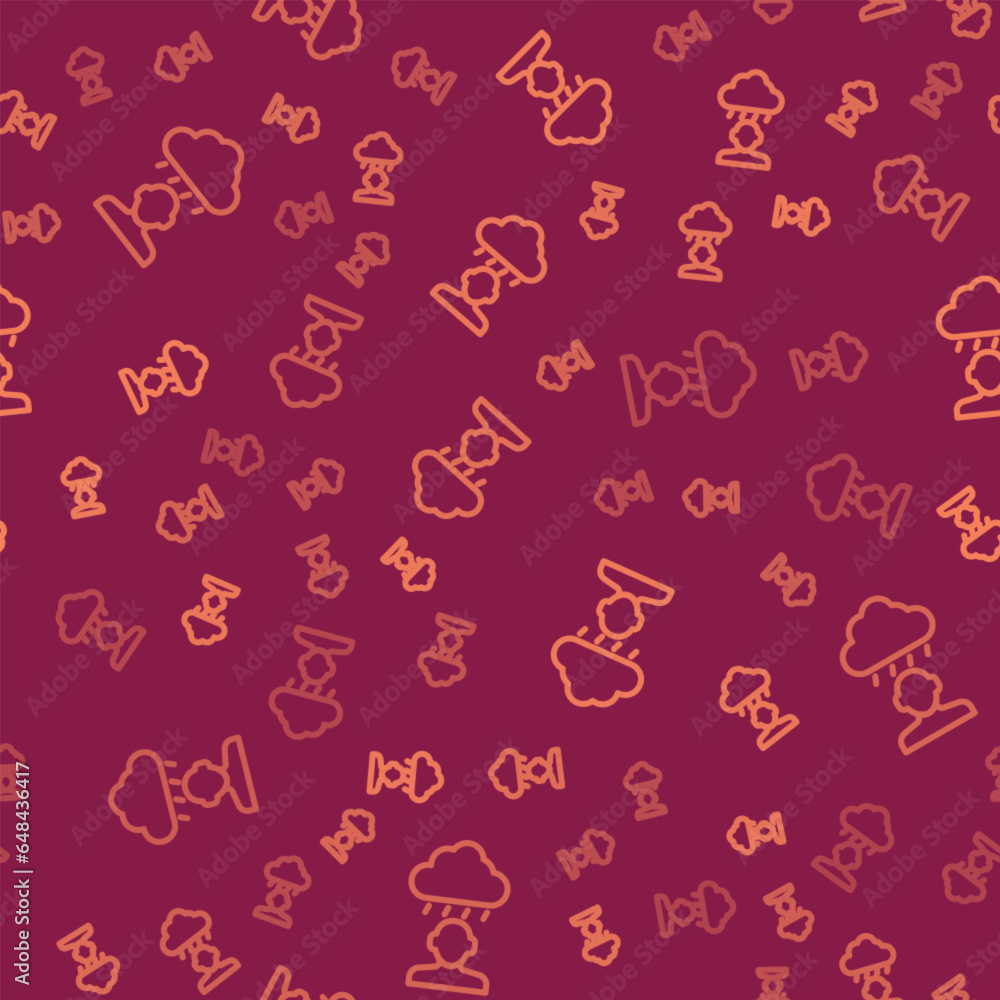 Poster brown line depression and frustration icon isolated seamless pattern on red background. man in depre