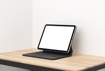 Fototapeta premium Tablet screen mockup on minimal background