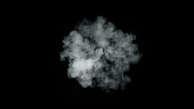 Super Slow Motion Shot of Round Smoke Explosion Towards Camera Isolated on Black at 1000fps.