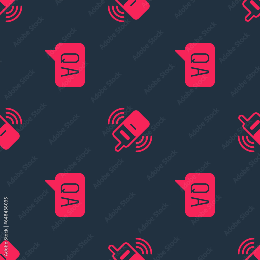 Poster set question and answer and mobile phone on seamless pattern. vector