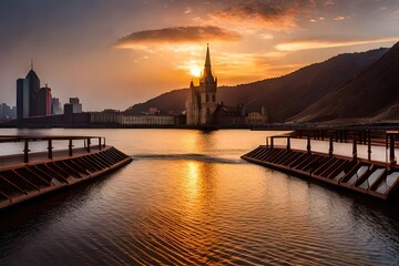 Fototapeta premium sunset over the river