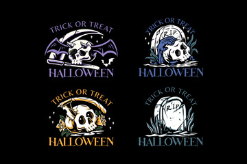 skull and gravestone colorful illustration badge logo for halloween celebration