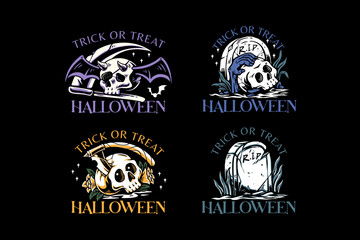 Fototapeta premium skull and gravestone colorful illustration badge logo for halloween celebration
