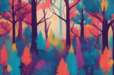 A vibrant, abstract forest pattern for a creative illustration.Created with generative AI