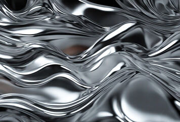 Liquid chrome waves background, shiny and lustrous metal pattern texture.