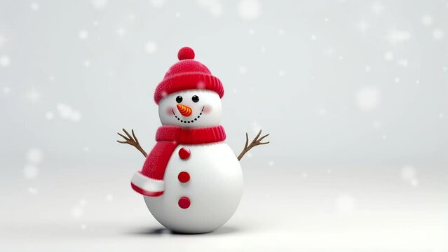 snowman with hat and scarf in snowfall video background