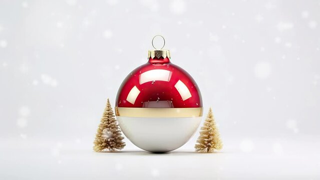 red christmas ball in snowfall video background