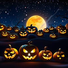Halloween pumpkins spooky background, Hell - wild forests pumpkin with smoke halloween holiday message, Old big castle creepy in pictures, Backdrop Halloween night illustration, Trick or Treat.