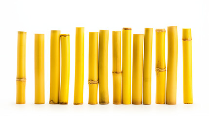 Yellow group bamboo sticks isolated on white side Sugarcane