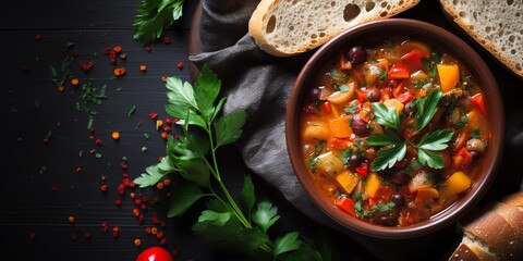 Close up of stew with fresh vegetables - obrazy, fototapety, plakaty