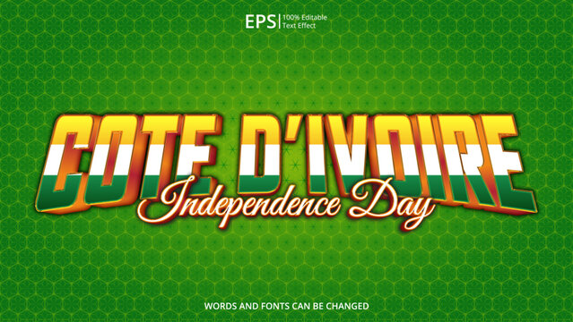 cote d'ivoire editable text effect with cote d'ivoire flag pattern concept design vector illustration suitable for poster design on holiday, feast day or national independence day on cote d'ivoire