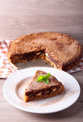Fototapeta na wymiar Chocolate tart with oat base