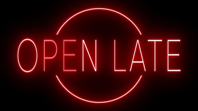 Flickering red retro style neon sign glowing against a black background