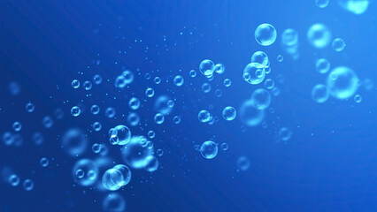 Blue background with soft floating clear bubbles.