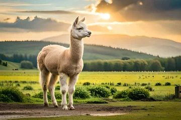 Fototapete llama standing in the grass © rabia