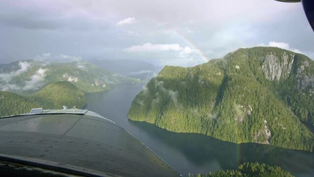 Flying In Plane Over Beautiful Rain Forest In Canada