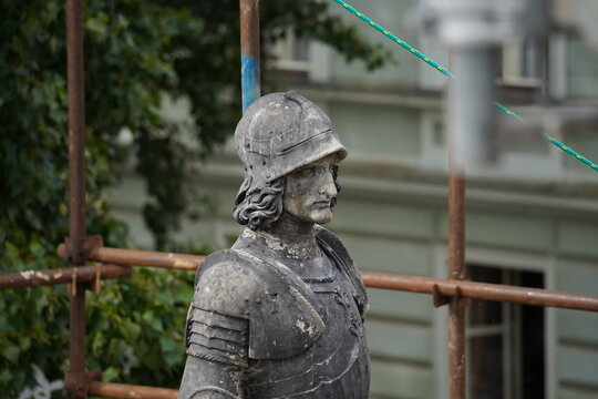 The statue of the knight Bruncvik(under repairs), Charles bridge, Prague