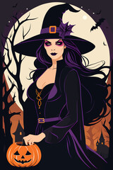 Enchanting Halloween Witch Vector Art with Vintage Charm
