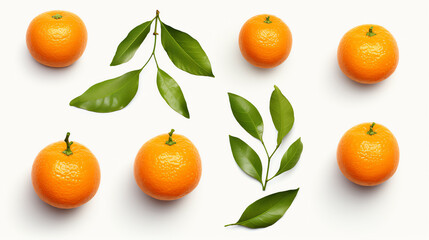 Frische Clementine / Orange mit einzelnen Bl&auml;ttern isoliert auf wei&szlig;em Hintergrund with generative KI