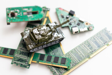 computer chips and a toy tank