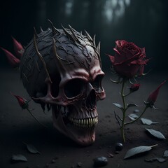 Cursed Rose with skull and blood, Scary Rose and skulls