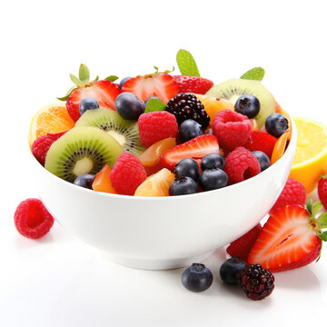 bowl of fruit salad isolated on white background