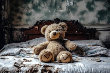 Teddy bear is sick in bed