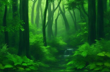 A textured background of a lush, green forest with a subtle pattern and plenty of copy space.Created with generative AI