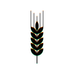 Wheat sign illustration. Spike. Spica. Black Icon with vertical effect of color edge aberration at white background. Illustration.