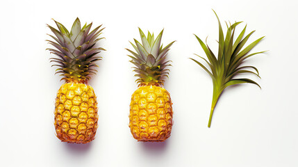 Einzelne Ananas und Blätter isoliert, pinapple with generative KI