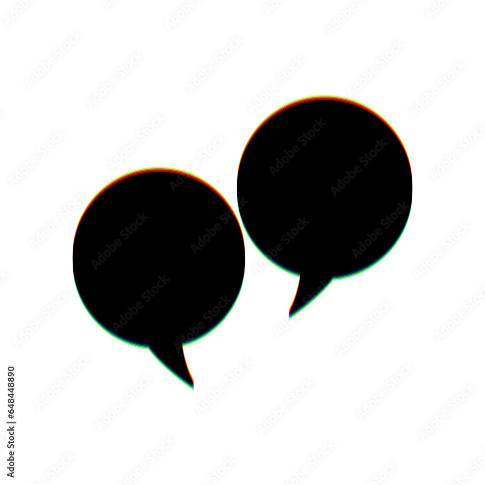 Poster two speech bubble sign. black icon with vertical effect of color edge aberration at white background
