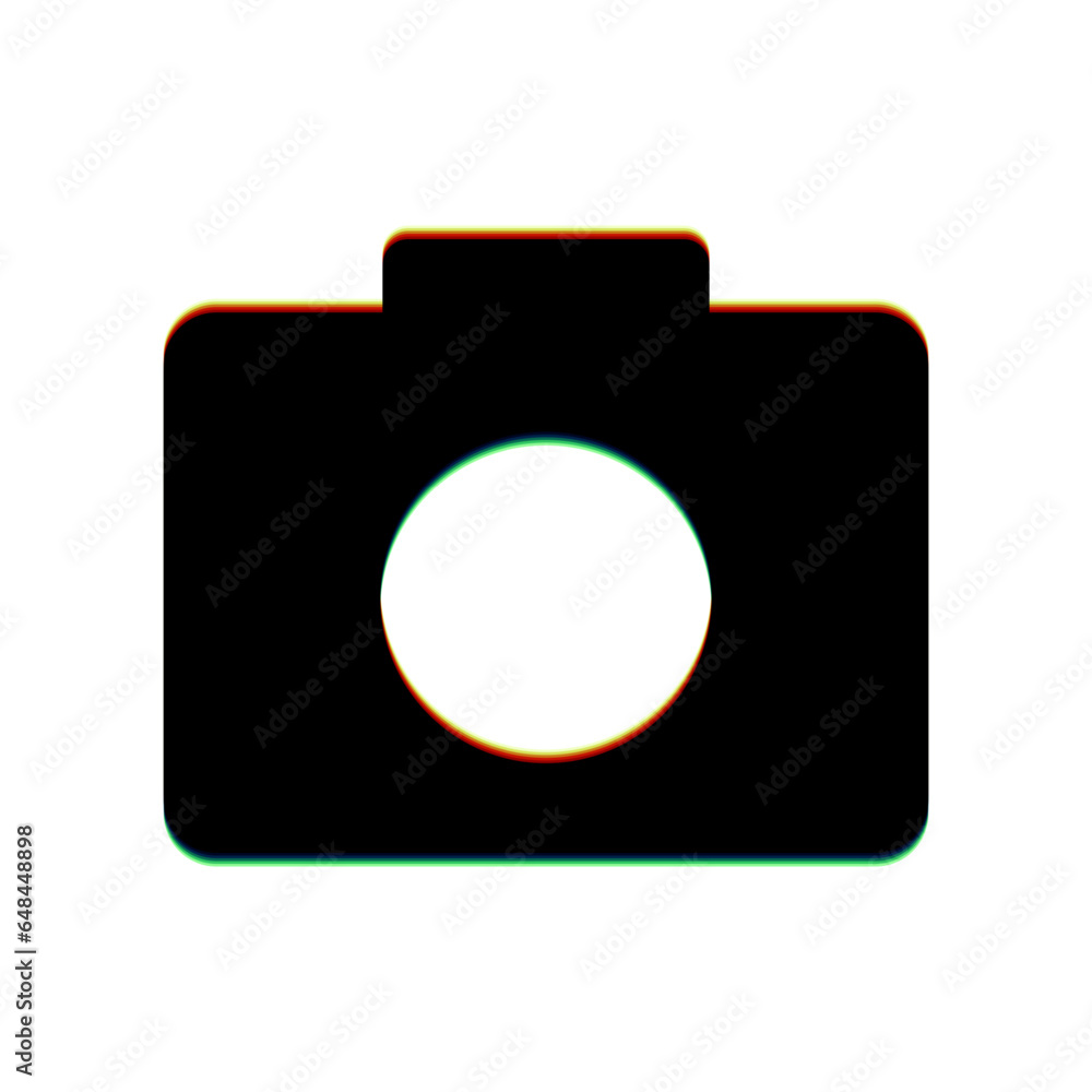 Poster digital camera sign. black icon with vertical effect of color edge aberration at white background. i