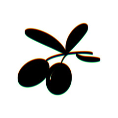 Olives sign illustration. Black Icon with vertical effect of color edge aberration at white background. Illustration.