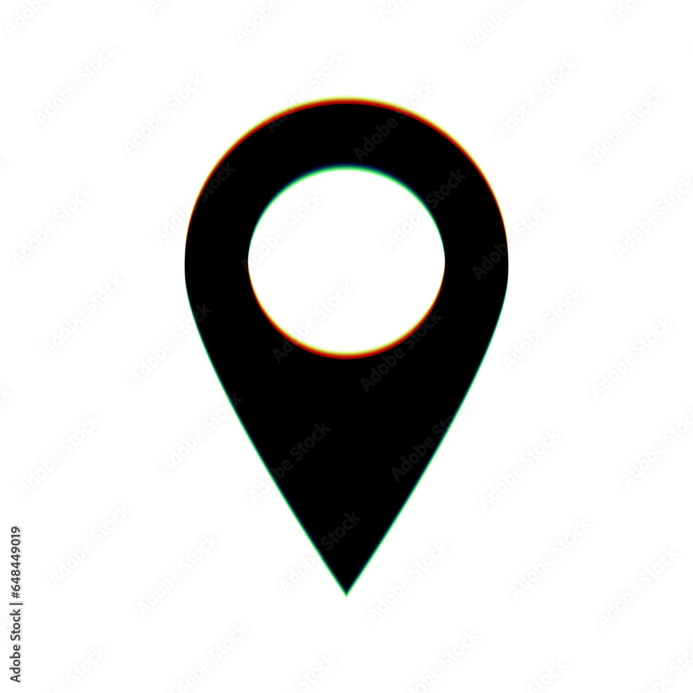 Aufkleber mark pointer sign. black icon with vertical effect of color edge aberration at white background. ill