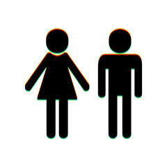 Male and female sign. Black Icon with vertical effect of color edge aberration at white background. Illustration.