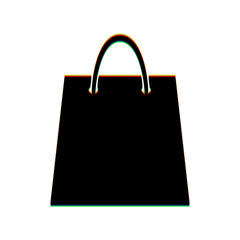 Shopping bag illustration. Black Icon with vertical effect of color edge aberration at white background. Illustration.